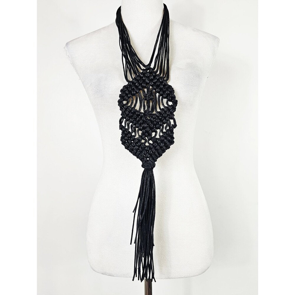 Oropendola Macrame Handwoven Black Statment Art to Wear Boho Necklace